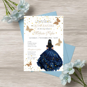 Convite de Quinceanera Borboletas Azul Real