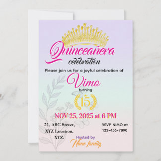 Convite de Quinceañera Botânico Pastel Elegante