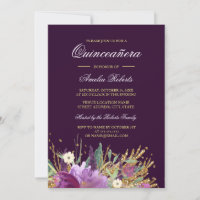 Convite de Quinceanera Brilhante com Glitter Flora