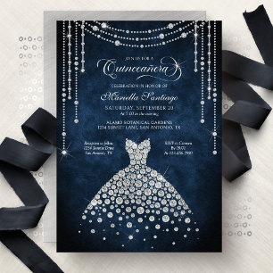 Convite de Quinceanera Brilho de Vestido de Diaman
