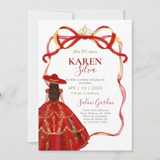 Convite de Quinceanera Charro Vermelho (Frente)