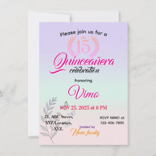 Convite de Quinceañera com Arte Botânica Elegante