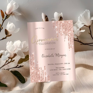 Convite de Quinceañera com Brilho Dourado Rosa e G