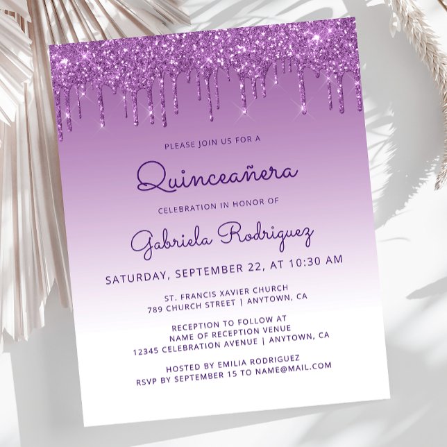 Convite de Quinceañera com Brilho Roxo e Efeito Dr (Criador carregado)