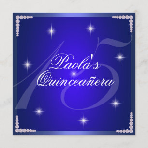 Convite de Quinceañera com Brilhos de Diamante Azu