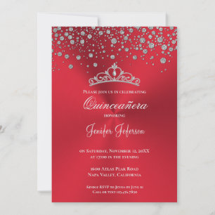 Convite de Quinceanera com confete de brilho prate