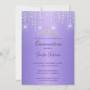 Convite de Quinceanera com confete prateado brilha