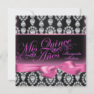 Convite de Quinceanera com Diamante Rosa/Preto e L