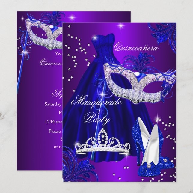 Convite de Quinceanera com Fantasia de Vestido Rox (Frente/Verso)