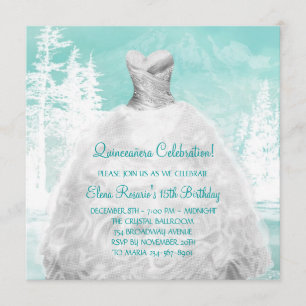 Convite de Quinceanera com Flocos de Neve Turquesa