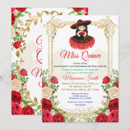 Convite de Quinceanera com Flores de Rosas Vermelh