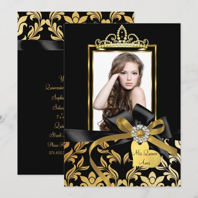Convite de Quinceanera com Foto de Arco de Damasco (Frente/Verso)
