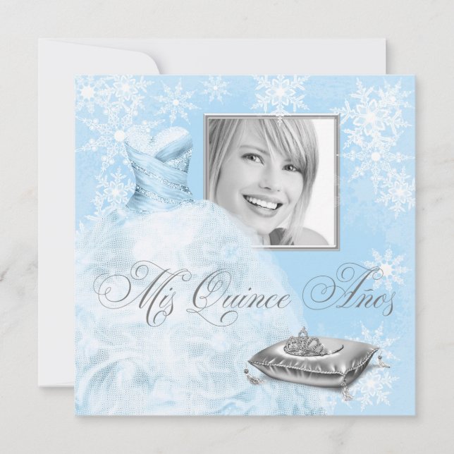 Convite de Quinceanera com Foto de Floco de Neve A (Frente)