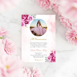 Convite de Quinceanera com foto em espanhol