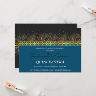 Convite de Quinceañera com Moldura Dourada Elegant