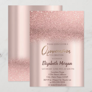 Convite de Quinceañera com Ombre em Dourado Rosado
