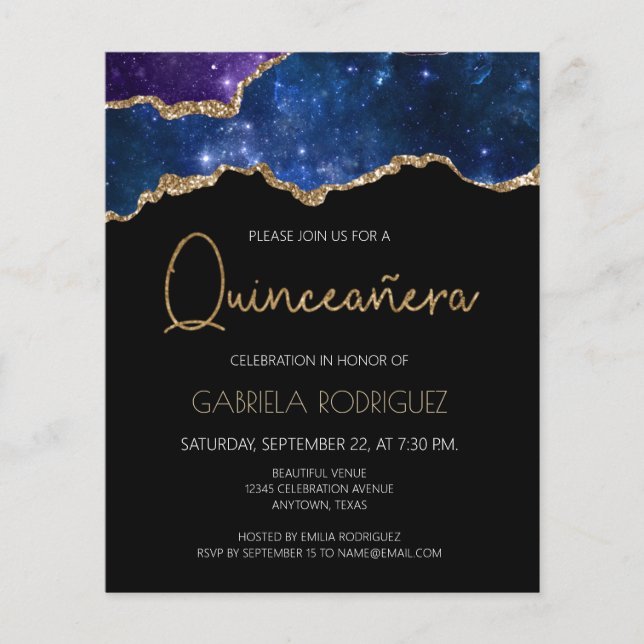 Convite de Quinceañera com Orçamento Estrela Ágata (Frente)