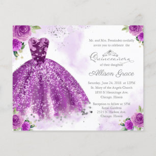 Convite de Quinceanera com Orçamento Gown Roxo Pra