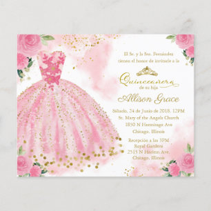Convite de Quinceanera com Orçamento Spanish Rosa 