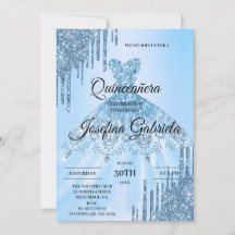 Convite de Quinceañera com Purpurina Azul