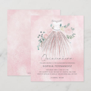 Convite de Quinceañera com purpurina dourada e ros