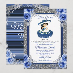 Convite de Quinceañera com Rosas Azul Real