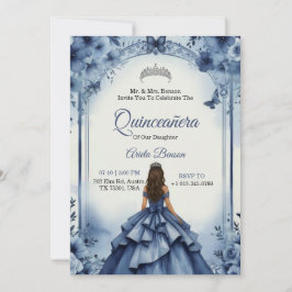Convite de Quinceanera com uma menina em vestido a