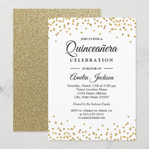 Convite de Quinceanera Confete Dourado Brilhante