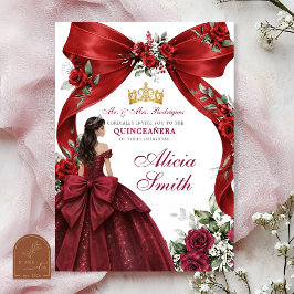 Convite de Quinceanera Coquete com Laço Burgundy V