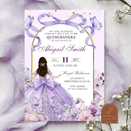 Convite de Quinceanera Coquete com Laço Roxo
