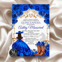 Convite de Quinceañera Cowboy Azul Real, 15 Anos