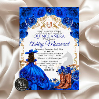 Convite de Quinceañera Cowboy Azul Real, 15 Anos