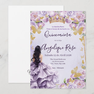 convite de quinceanera da borboleta princesa lilás