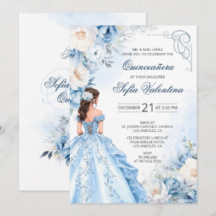 Convite de Quinceañera da Cinderela Azul Bebê