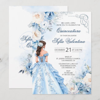 Convite de Quinceañera da Cinderela Azul Bebê