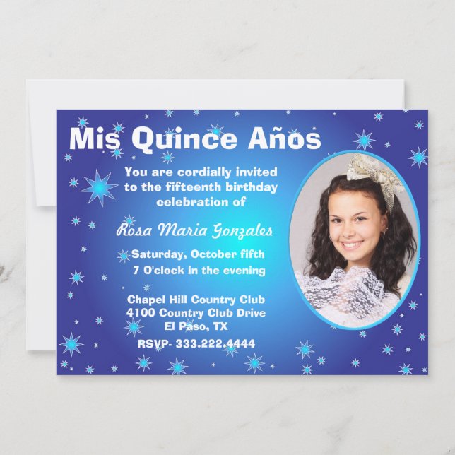 Convite de Quinceañera da foto das estrelas (Frente)