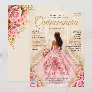 Convite de Quinceanera de Capa de Revista Elegante