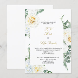 Convite de Quinceanera, de cor aquosa, em espanhol