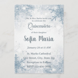 Convite de Quinceañera de Inverno – Flocos de Neve
