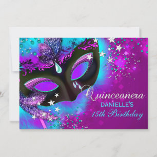 Convite de Quinceanera de Mascarada Rosa e Turques
