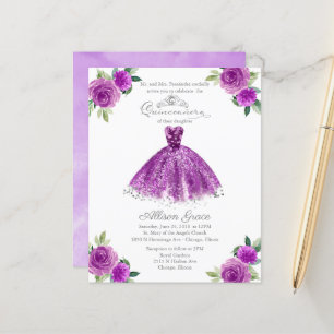 Convite de Quinceanera de Orçamento Vestido Roxo