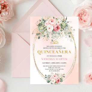 Convite de Quinceañera de Rosas Bege Atemporais co