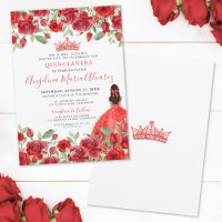 Convite de Quinceanera de Rosas Vermelhas em Aquar