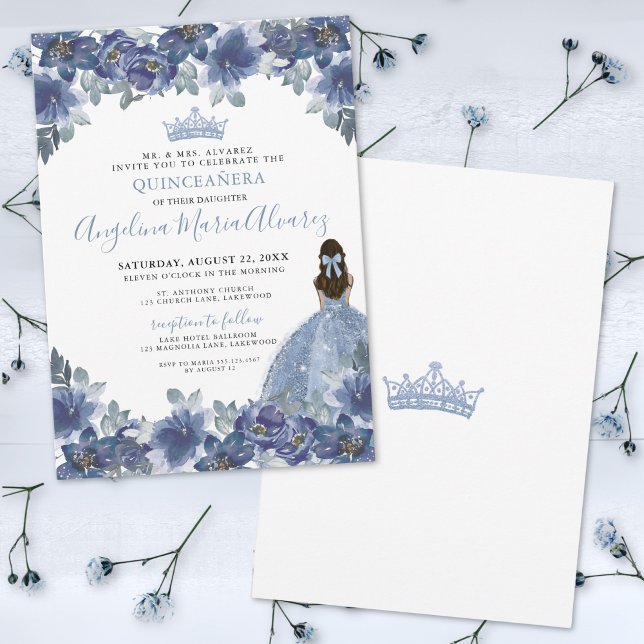 Convite de Quinceanera de Vestido Azul Bebê (Elegant Blue Quinceanera Invitation)