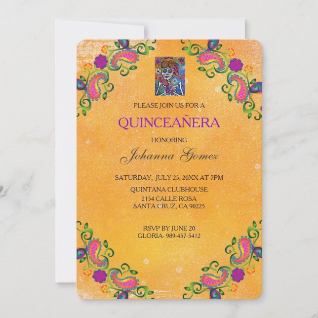 CONVITE DE QUINCEAÑERA DIA DE LOS MUERTOS (Frente)