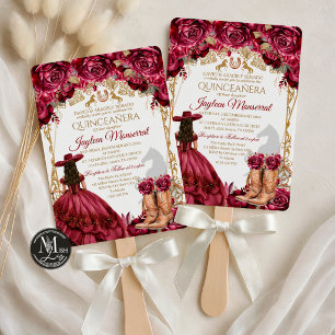 Convite de Quinceanera do Cavalo Dourado Borgonha 