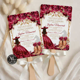 Convite de Quinceanera do Cavalo Dourado Borgonha 