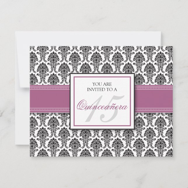 Convite de Quinceanera do damasco da lavanda (Frente)