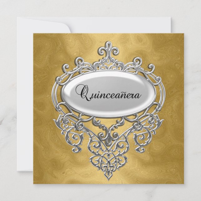 convite de quinceañera Dourado e Prata quinceañera (Frente)