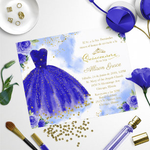 Convite de Quinceanera Econômico Azul Real Espanho